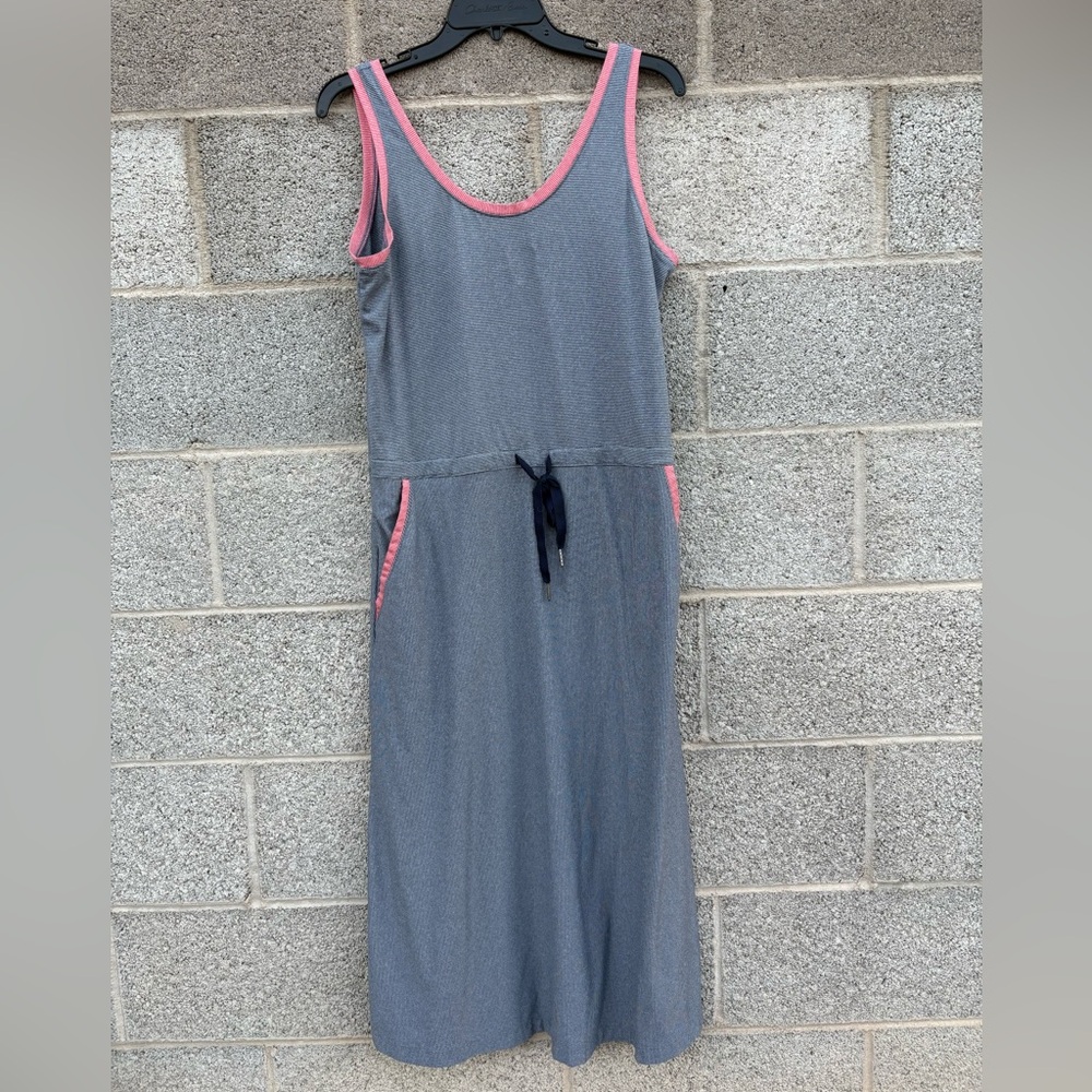 Columbia PFG Sleeveless Tank Dress Blue Pin Stripe Omni Wick Tie Waist Medium